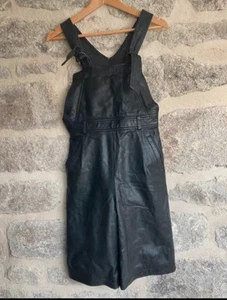 Amazing Vintage Black Softest Genuine Leather Longer Bermuda Short Dungarees S - Picture 1 of 12