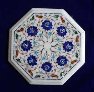 12" Marble Top Coffee Table Lapis Stone Inlay Marquetry Work Art Home Decor Gift - Picture 1 of 7