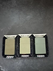 Zippo Green Grey Brown Matte Lighter Item 221 Lot Of 3 Used - Picture 1 of 6