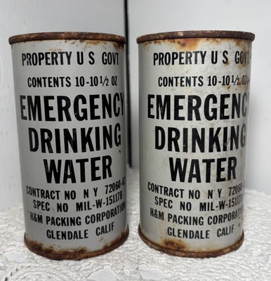 US GOVERNMENT EMERGENCY DRINKING WATER CANs 1963 Vietnam War ERA lot x2 Military - Image 1 of 3