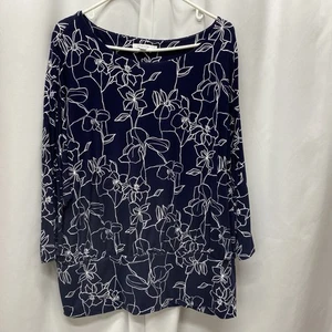 Chico's touch of cool floral banded hem womens size xxl ( 4) navy shirt blouse - Picture 1 of 8