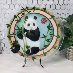Peggy Karr Fused Art Glass Panda Serving Plate Platter 13.5" Signed HTF READ - Picture 1 of 10
