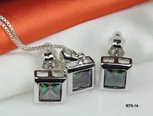PRINCESS EARRING & NECKLACE SET CZMYSTIC RAINBOW PEACOCK FIRE TOPAZ-MTS14S-BLNCT - Picture 1 of 5