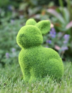 Garden Ornament Rabbit Bunny Animal Flocked Grass Effect Outdoor Sculpture - Picture 1 of 6