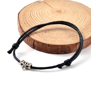 50 Strds Adjustable Waxed Cotton Cord Bracelet Bases with Alloy Bails Black 65mm - Picture 1 of 3