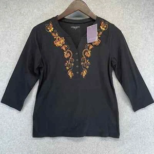 Top donna Laura Scott taglia small nero Missy moda Henley nuovo con etichette - Foto 1 di 9