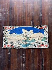 Vintage Scenic Polar Bear Tapestry Wall Hanging, Velvet 38" x 19" Rug Antique