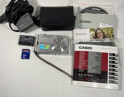 Casio Exilim Zoom EX-Z150 Digital Camera 8.1 MP - Silver Complete w/ Manuals Etc - Image 1 of 4