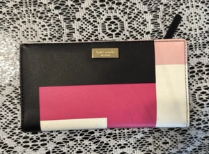 Kate Spade New York Pink and Black Color Blocked Wallet Coin Purse Wristlet - Picture 1 of 10