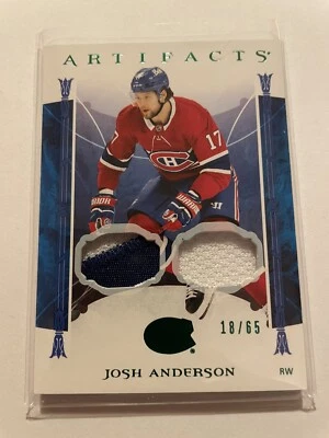 2022-23 UPPER DECK ARTIFACTS EMERALD DUAL RELIC JOSH ANDERSON #18/65 NICE PATCH! - Image 1 of 3