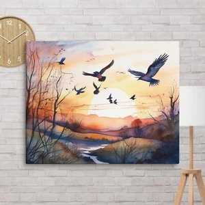 Birds Flying Home to Roost Wall Art Wildlife Illustration, Bird Lover Gift 24x30 - Picture 1 of 2