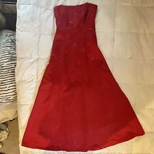 90’s Formal/Prom Dress Red Satin Beaded Full Length Dress W/ Halter Style Neck 8