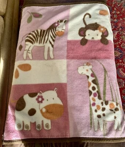 Cocalo Zebra Monkey Cow Giraffe Thick Plush Baby Blanket Pink Brown TLC*** - Picture 1 of 10