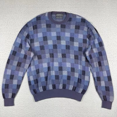 Talbots Sweater Mens Large Blue Purple Plaid Pima Crewneck Dad Teacher Preppy - Image 1 of 4