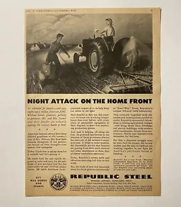 Republic Steel WW2 Women Farming Illustration 1943 Wartime Agriculture Print Ad - Picture 1 of 2