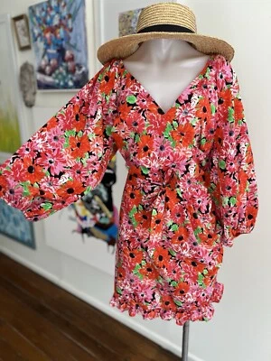 ASOS - Red Floral Dress - Size 16  - image 1 of 4