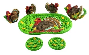 Juego de té vintage miniatura pavos resina decorativa acción de gracias - Imagen 1 de 6