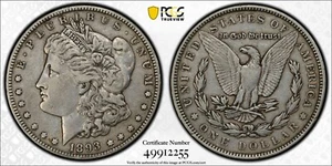 1893 $1 Silver Morgan Dollar PCGS VF30 #2255 - Picture 1 of 5