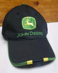 John Deere Fabric Black Green Trim Adjustable Logo Hat Cap Farming Nothing Runs - Picture 1 of 7