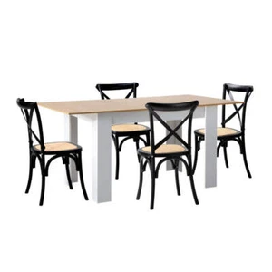 Oikiture 160cm Extendable Dining Table with 4PCS Chairs Crossback Black - Picture 1 of 7