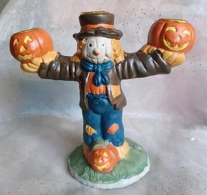 Vintage Halloween Ceramic Scarecrow Candle Holder Spooky - Foto 1 di 4