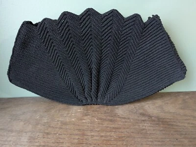 Black Corde Crochet Clam Shell Shaped Zippered Oversized Clutch - Image 1 of 4