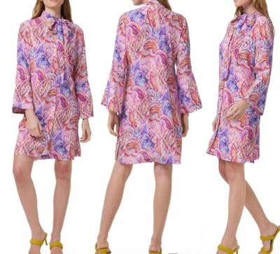 NUEVO Vestido Robert Graham Brenna Estampado Multicolor Mangas Campana Mezcla Seda L $348 Foto 1 de 4