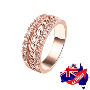 Women's 18K Rose Gold GP Crystal Filigree Wedding Engagement Band Ring Size 7- 8 - Picture 1 of 8