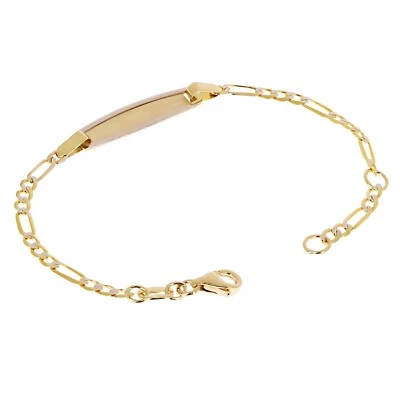 Italian 14k Two Tone Gold Engravable Baby Kids ID Figaro Bracelet 5.5" 2 grams - Image 1 of 4