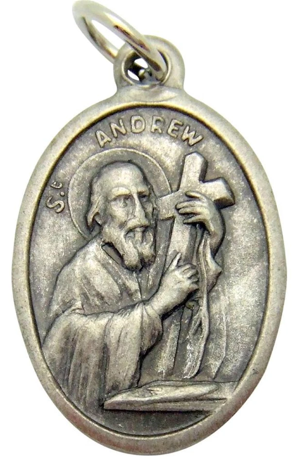 MRT St Andrew Patron Saint Scotland Medal Silver Plate Catholic Gift 3/4" Italy - Image 1 of 1