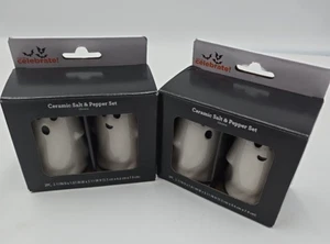 Celebrate Halloween Ceramic White Ghosts Salt & Pepper Shaker Set 4 Total - Picture 1 of 8