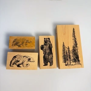 Pine Trees~Walking Bears~Standing Bear~4 Rubber Stamps~Wildlife Enterprises - Picture 1 of 15