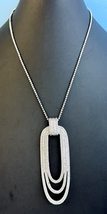Vintage Monet Long Oval Silvertone Necklace -- New 19" Rhinestone Chain - Picture 1 of 7
