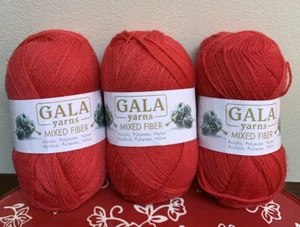 New Lot of 3 Gala Mixed Fiber Yarns 1.76 oz Red Acrylic blend - Picture 1 of 3