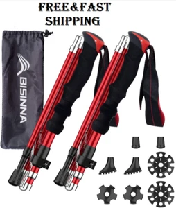 Collapsible Trekking Hiking Poles2 Pack Folding Aluminum Walking Sticks With - Picture 1 of 8