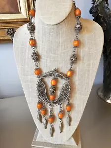 OLD ETHNIC TRIBAL YEMEN BAKELITE FILIGREE NECKLACE - Picture 1 of 6