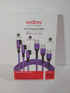 3 Pack VODBOV Fast Charging iPhone Cables Purple Braided 1ft 3ft 6ft Premium - Picture 1 of 2