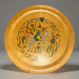 VTG decorative Scandinavian Wooden Plate Hand Painted. 12” Dark Blue - Picture 1 of 6