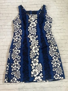 Vtg Royal Creations Midi Dress Womens Sz XL Blue Floral Hawaiian Made In Hawaii - Picture 1 of 8