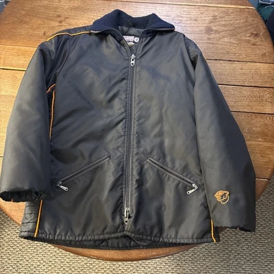 Vtg 70's Arctic Cat Arcticwear Snowmobile Jacket Black Orange Stripe Medium - Image 1 of 4