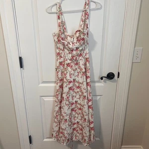 Commense Damen ärmelloses geblümtes A-Linien Kleid Seitenschlitz rosa weiß Größe S - Bild 1 von 10