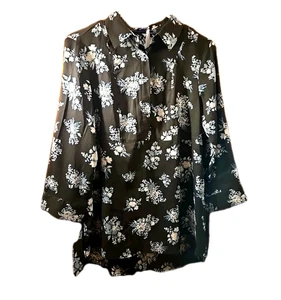 Simply Vera Wang Blouse Size Medium Half Button Up Top 3/4 Sleeve Open Slit Back - Picture 1 of 9