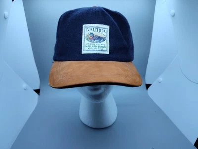Vintage NAUTICA Mallard Brand Rockland Maine Fleece Leather Bill Hat RARE - Image 1 of 4
