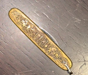Vintage Imperial Prov RI USA Pocket Knife- Brass Dual Blade Cowboy/Western Scene - Picture 1 of 12