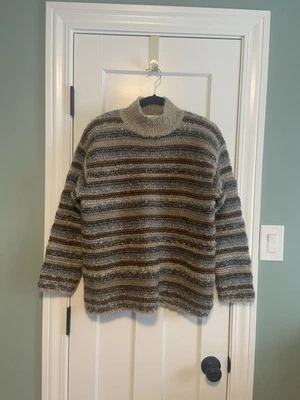 Jones New York Sport Wool Mohair Sweater Mock Neck Brown Blue Womens Size Large - Image 1 of 4