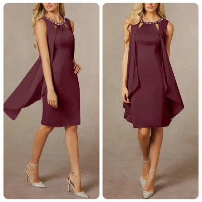 Azazie Viviana Cabernet A-line Fly Away Jewel Neck Dress Women's Plus Size 24 - Image 1 of 4