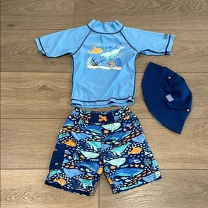 UV SKINZ SUNWEAR Blauwal Fisch 3-teiliges Sun & Swim Set Badeanzug Größe 4T - Bild 1 von 12