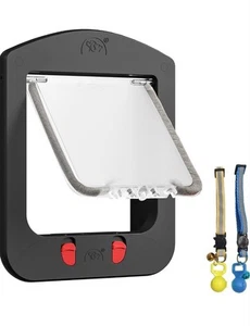 Cat Door With 2 Cat collar Keys - Black Frame - See Photos - Picture 1 of 11