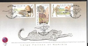NAMIBIA, 2019 GRANDES FELINOS DE NAMIBIA ILUSTRADOS FDC, LEÓN, LEOPARDO, GUEPARDO - Imagen 1 de 1