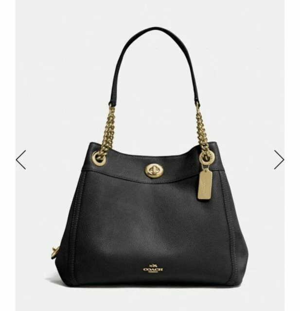 Coach 36855 Turnlock Edie Pebble Leather Shoulder Bag Beachwood - Black